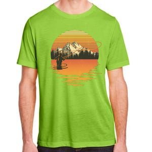 Retro Sunset Sunrise Fly Fisherman Adult ChromaSoft Performance T-Shirt