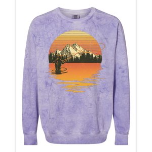 Retro Sunset Sunrise Fly Fisherman Colorblast Crewneck Sweatshirt