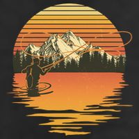 Retro Sunset Sunrise Fly Fisherman 7 Panel Mesh Trucker Snapback Hat