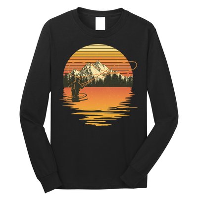 Retro Sunset Sunrise Fly Fisherman Long Sleeve Shirt