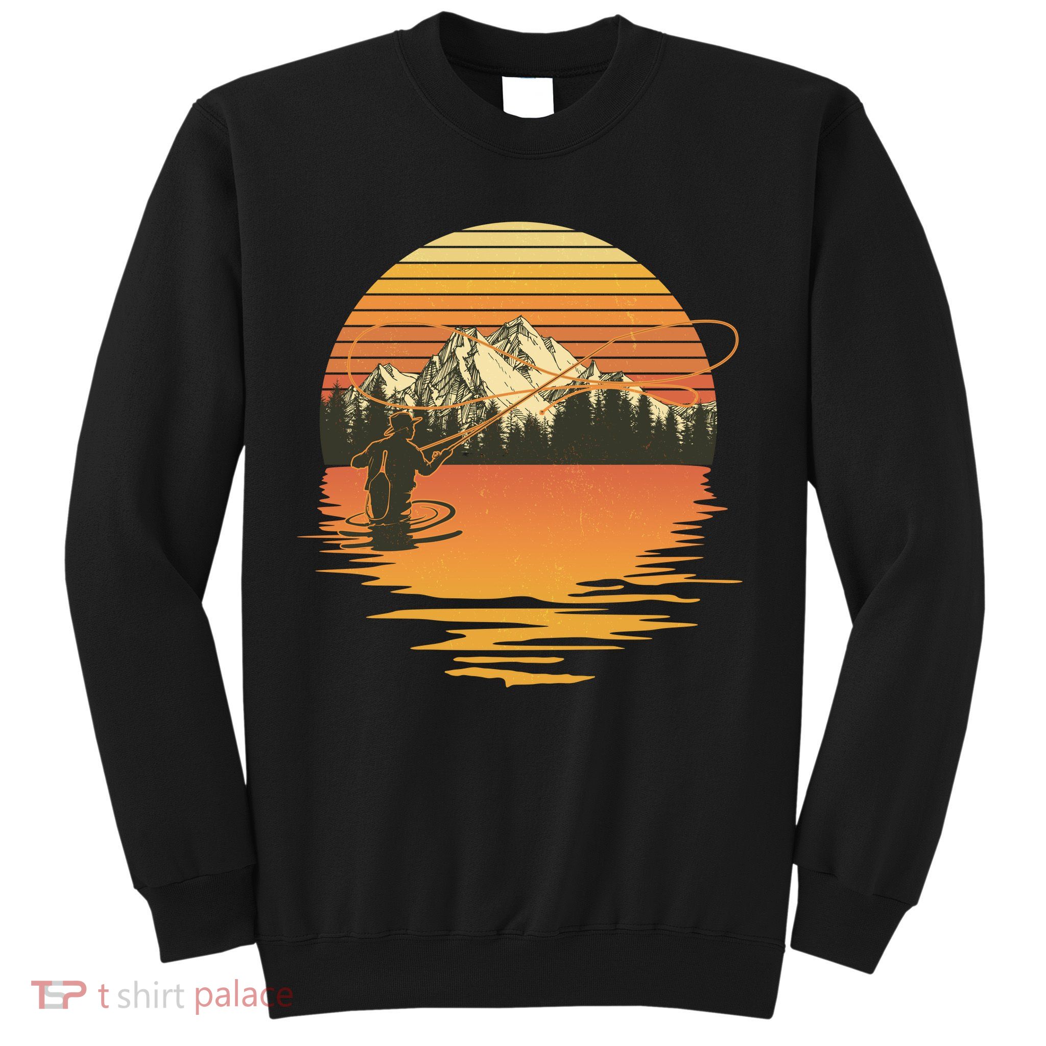 Retro Sunset Sunrise Fly Fisherman Sweatshirt