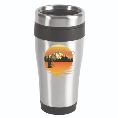 Retro Sunset Sunrise Fly Fisherman 16oz Travel Tumbler