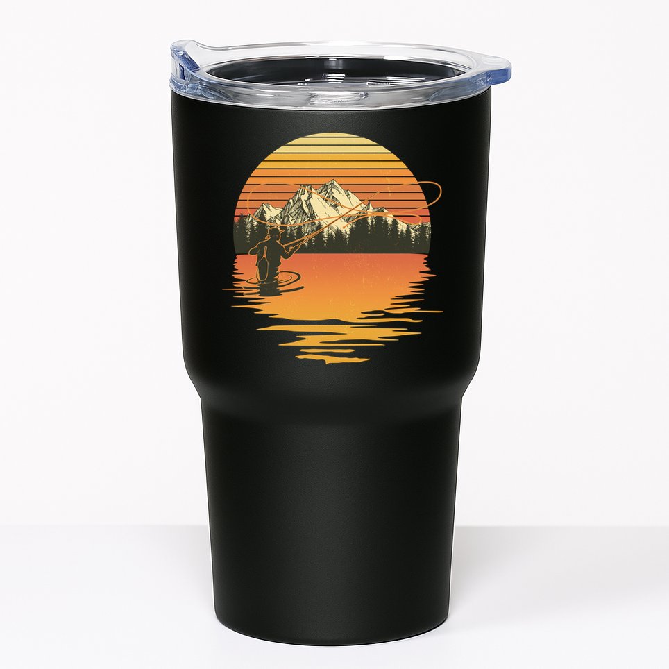 Retro Sunset Sunrise Fly Fisherman Tumbler
