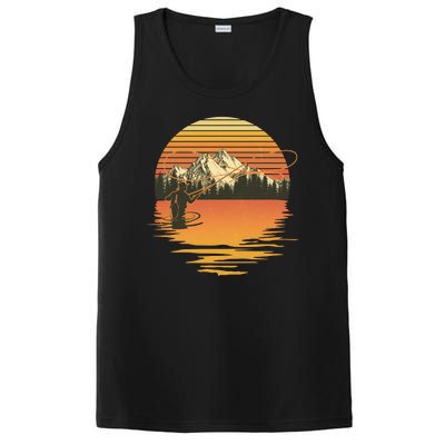 Retro Sunset Sunrise Fly Fisherman PosiCharge Competitor Tank