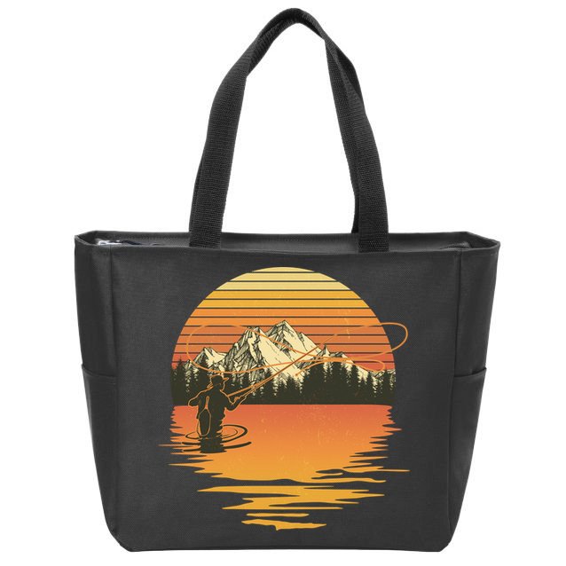Retro Sunset Sunrise Fly Fisherman Zip Tote Bag