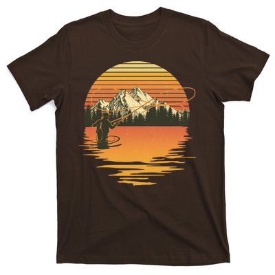 Retro Sunset Sunrise Fly Fisherman T-Shirt