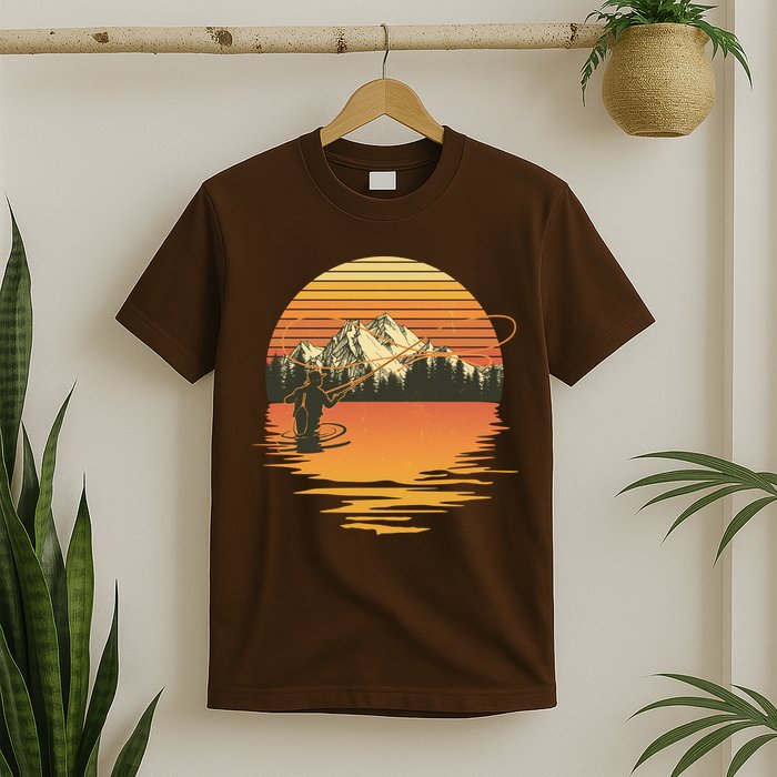 Retro Sunset Sunrise Fly Fisherman T-Shirt