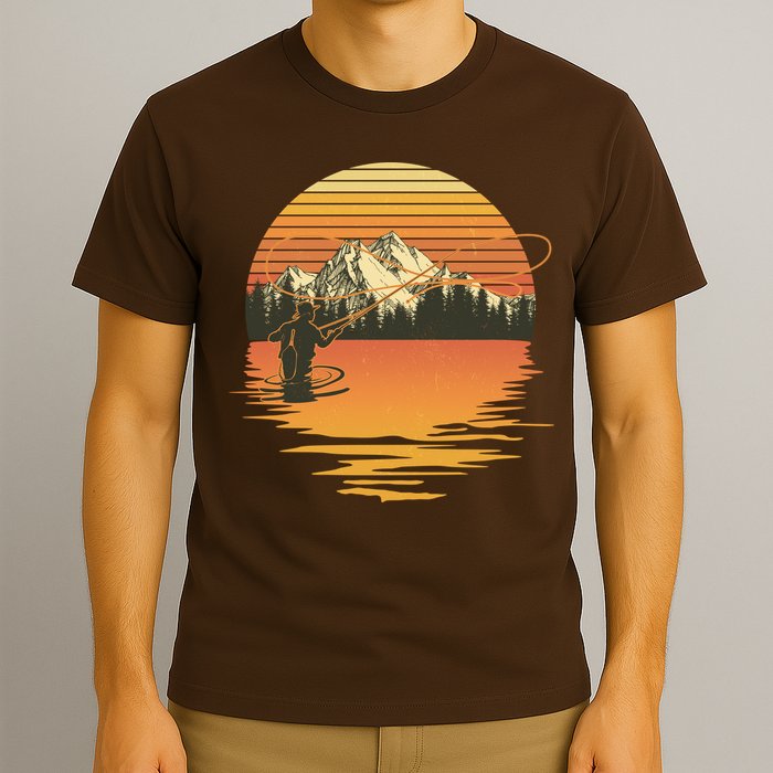 Retro Sunset Sunrise Fly Fisherman T-Shirt
