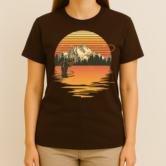 Retro Sunset Sunrise Fly Fisherman T-Shirt