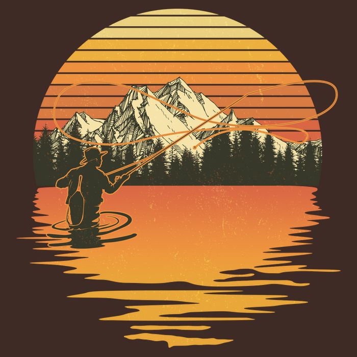 Retro Sunset Sunrise Fly Fisherman T-Shirt