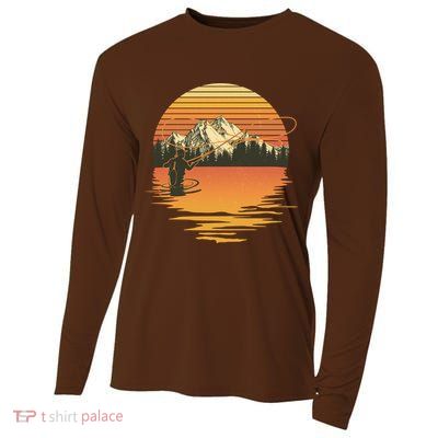 Retro Sunset Sunrise Fly Fisherman Cooling Performance Long Sleeve Crew
