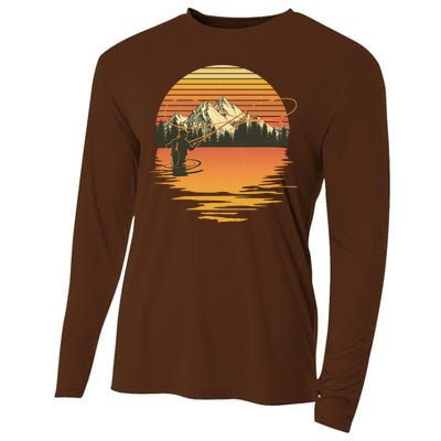 Retro Sunset Sunrise Fly Fisherman Cooling Performance Long Sleeve Crew