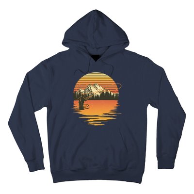 Retro Sunset Sunrise Fly Fisherman Hoodie