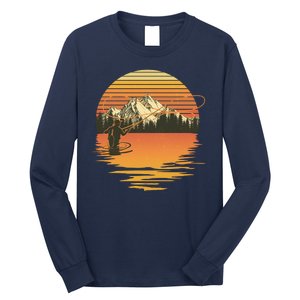 Retro Sunset Sunrise Fly Fisherman Long Sleeve Shirt