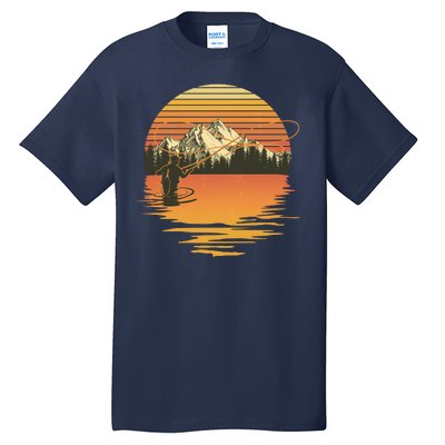 Retro Sunset Sunrise Fly Fisherman Tall T-Shirt