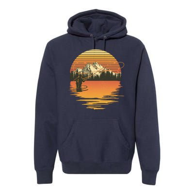 Retro Sunset Sunrise Fly Fisherman Premium Hoodie