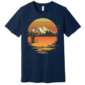 Retro Sunset Sunrise Fly Fisherman Premium T-Shirt