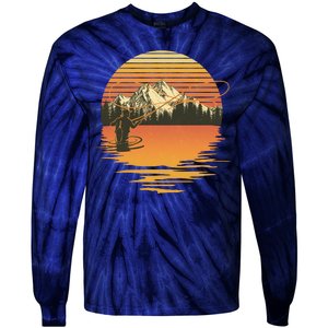 Retro Sunset Sunrise Fly Fisherman Tie-Dye Long Sleeve Shirt