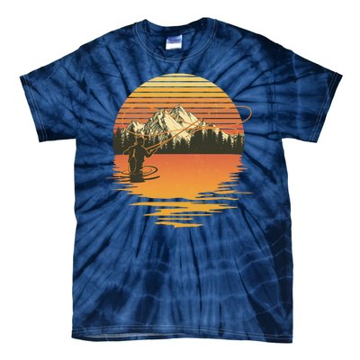 Retro Sunset Sunrise Fly Fisherman Tie-Dye T-Shirt