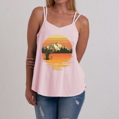 Retro Sunset Sunrise Fly Fisherman Women's Strappy Tank