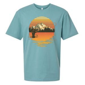 Retro Sunset Sunrise Fly Fisherman Sueded Cloud Jersey T-Shirt