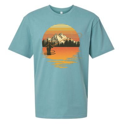 Retro Sunset Sunrise Fly Fisherman Sueded Cloud Jersey T-Shirt