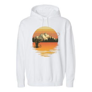 Retro Sunset Sunrise Fly Fisherman Garment-Dyed Fleece Hoodie