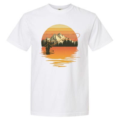 Retro Sunset Sunrise Fly Fisherman Garment-Dyed Heavyweight T-Shirt