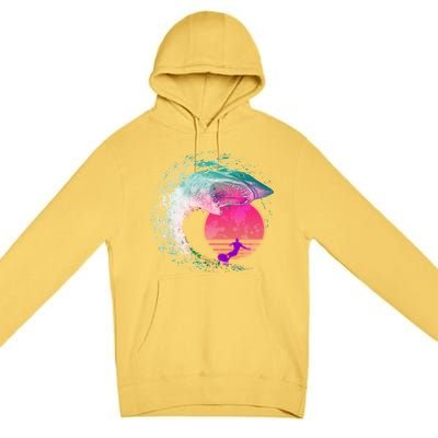 Retro Surfer Shark Wave Premium Pullover Hoodie