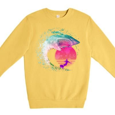 Retro Surfer Shark Wave Premium Crewneck Sweatshirt