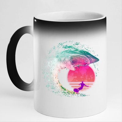 Retro Surfer Shark Wave 11oz Black Color Changing Mug