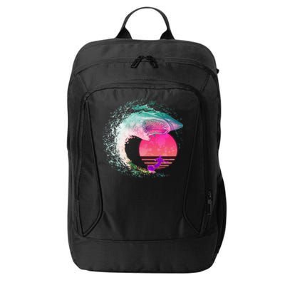 Retro Surfer Shark Wave City Backpack