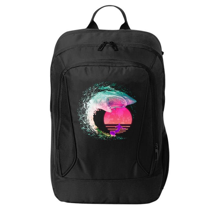 Retro Surfer Shark Wave City Backpack
