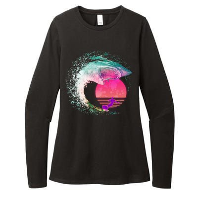 Retro Surfer Shark Wave Womens CVC Long Sleeve Shirt