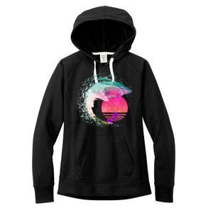 Retro Surfer Shark Wave Women's Fleece Hoodie