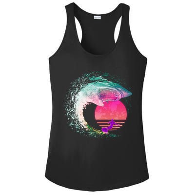Retro Surfer Shark Wave Ladies PosiCharge Competitor Racerback Tank