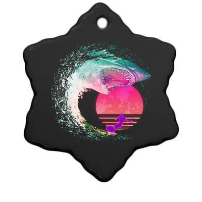 Retro Surfer Shark Wave Ceramic Star Ornament