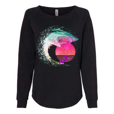 Retro Surfer Shark Wave Womens California Wash Sweatshirt