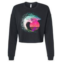 Retro Surfer Shark Wave Cropped Pullover Crew