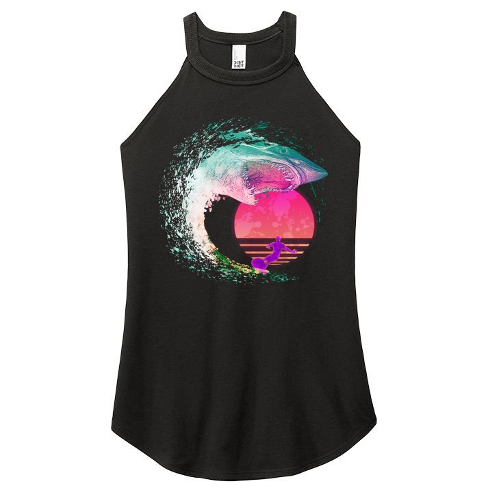 Retro Surfer Shark Wave Women's Perfect Tri Rocker Tank