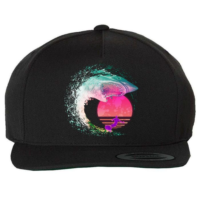 Retro Surfer Shark Wave Wool Snapback Cap