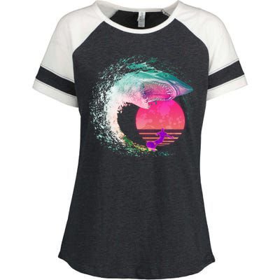 Retro Surfer Shark Wave Enza Ladies Jersey Colorblock Tee