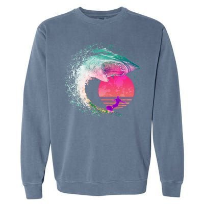 Retro Surfer Shark Wave Garment-Dyed Sweatshirt