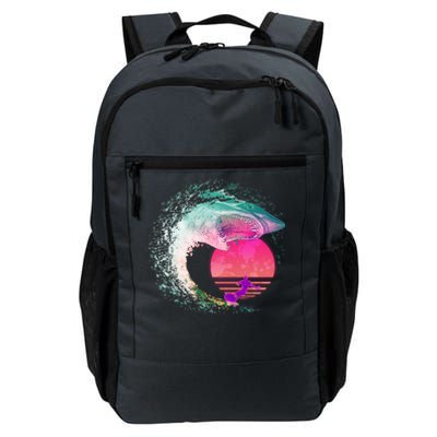 Retro Surfer Shark Wave Daily Commute Backpack