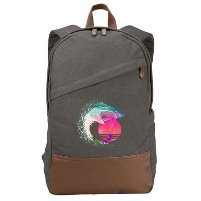 Retro Surfer Shark Wave Cotton Canvas Backpack