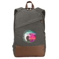 Retro Surfer Shark Wave Cotton Canvas Backpack