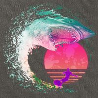 Retro Surfer Shark Wave Cotton Canvas Backpack