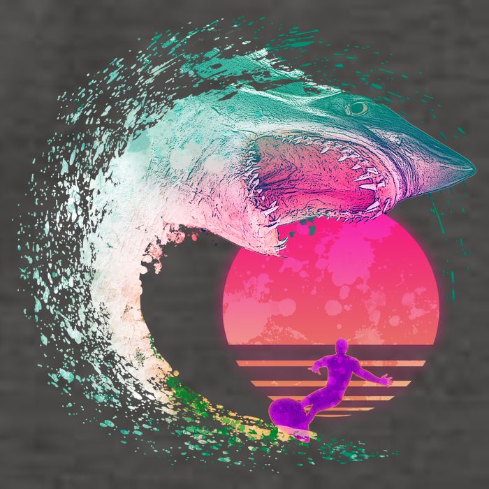 Retro Surfer Shark Wave Vector Backpack