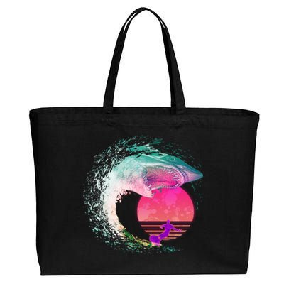 Retro Surfer Shark Wave Cotton Canvas Jumbo Tote