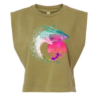 Retro Surfer Shark Wave Garment-Dyed Women's Muscle Tee